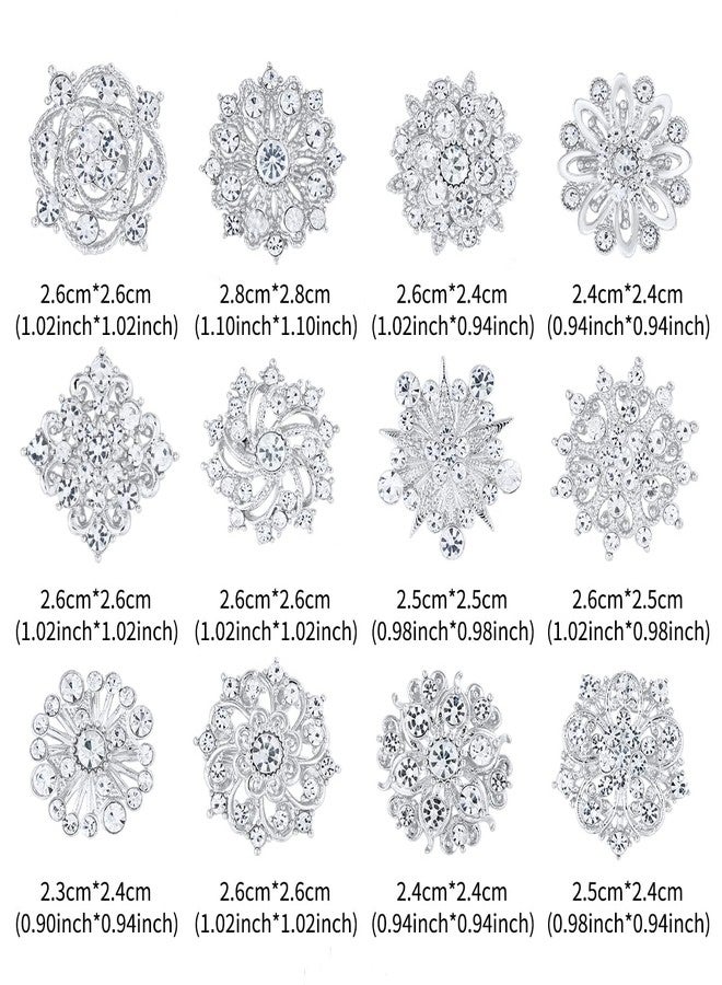 MEEDOZ Assorted Small Size Crystal Rhinestone Flower Brooch Pins Set for Crafts Embellishment, Wedding Bouquet Brooches for Women Fashion, Small, Alloy and rhinestones, rhinestone - Image 2