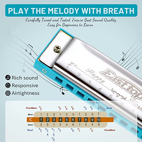 East top Harmonica, Diatonic 10 Holes C Key, Blues, for Beginner, Kids, Children, Students, Gift, with Case, Clean Cloth and Manual - Image 4