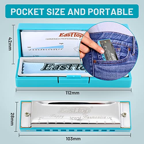 East top Harmonica, Diatonic 10 Holes C Key, Blues, for Beginner, Kids, Children, Students, Gift, with Case, Clean Cloth and Manual - Image 5