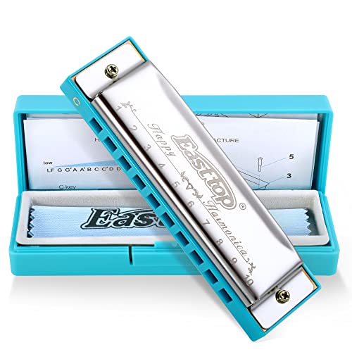 East top Harmonica, Diatonic 10 Holes C Key, Blues, for Beginner, Kids, Children, Students, Gift, with Case, Clean Cloth and Manual - Image 1