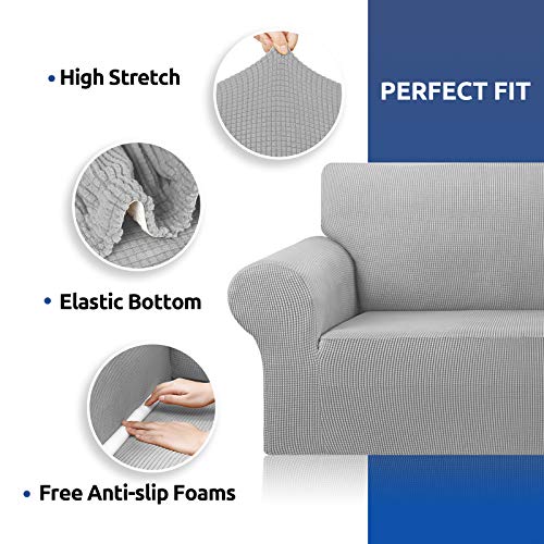 KEKUOU Stretch Oversized Sofa Slipcover 1 Piece Couch Sofa Cover (94"-110") Furniture Protector 4 Seater Sofa with Elastic Bottom for Kids,Pet.Jacquard Checked Pattern Fabric(X Large,Silver) - Image 5