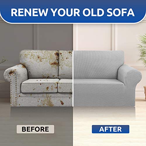 KEKUOU Stretch Oversized Sofa Slipcover 1 Piece Couch Sofa Cover (94"-110") Furniture Protector 4 Seater Sofa with Elastic Bottom for Kids,Pet.Jacquard Checked Pattern Fabric(X Large,Silver) - Image 4