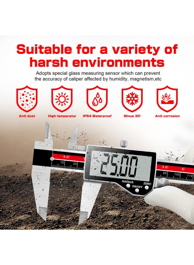 Qfun Digital Caliper Electronic Caliper Measuring Tool Precision Digital Vernier Caliper Inch/Millimeter/Fraction Measurement Micrometer for Jewelry - Metal Metric Measure Caliper for Engineer Carpenter - Image 3