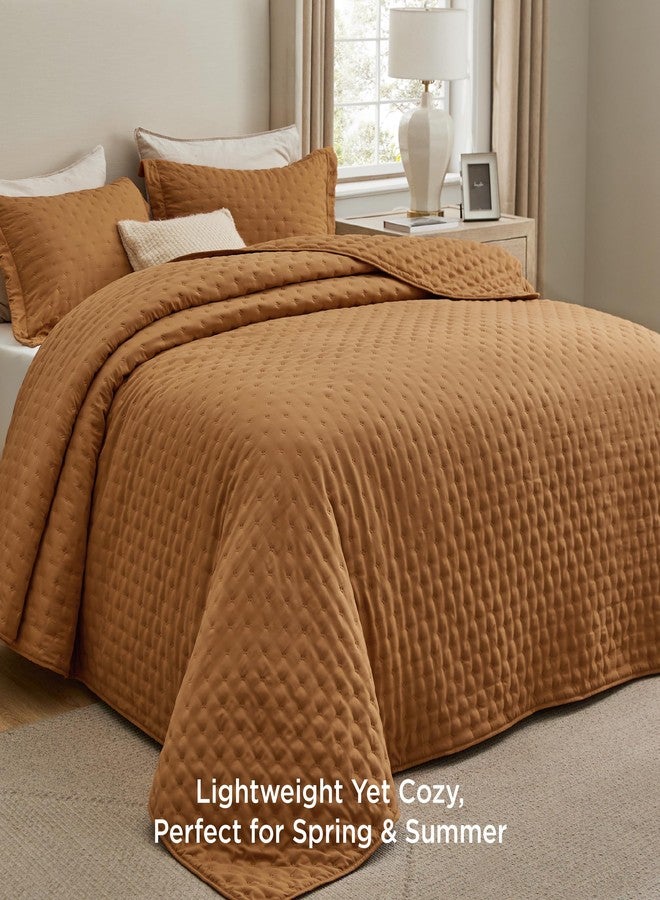 Bedsure Boho King Quilt Set - Ultra Soft Quilt Bedding Set for Fall Bedroom Decor, Lightweight All-Season King Size Comforter with 2 Pillow Shams, Honey Ginger Fall Bedspread Coverlet 106x96 Inch - Image 2