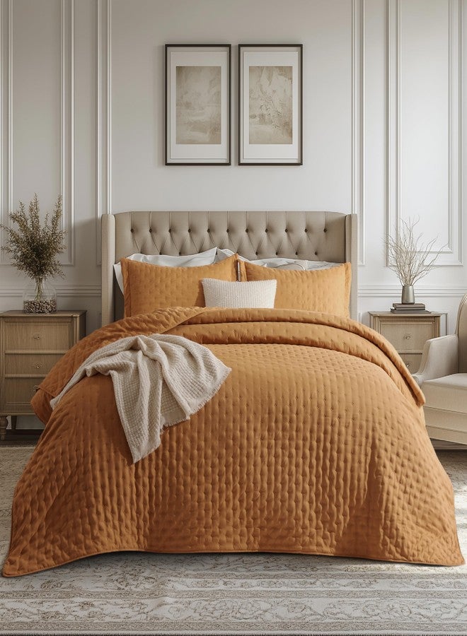 Bedsure Boho King Quilt Set - Ultra Soft Quilt Bedding Set for Fall Bedroom Decor, Lightweight All-Season King Size Comforter with 2 Pillow Shams, Honey Ginger Fall Bedspread Coverlet 106x96 Inch - Image 1