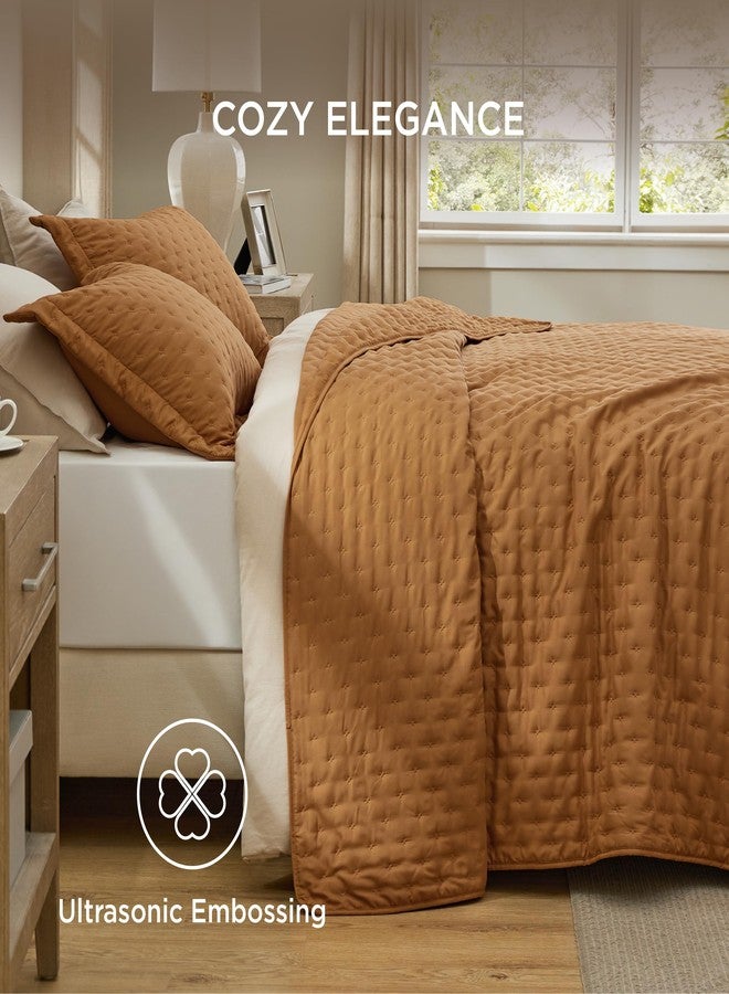 Bedsure Boho King Quilt Set - Ultra Soft Quilt Bedding Set for Fall Bedroom Decor, Lightweight All-Season King Size Comforter with 2 Pillow Shams, Honey Ginger Fall Bedspread Coverlet 106x96 Inch - Image 4