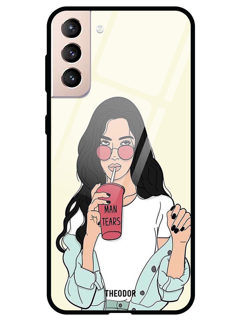 Theodor Protective Tempered Glass Case Cover Samsung Galaxy S21  Girl Drinking Coffee - Image 1