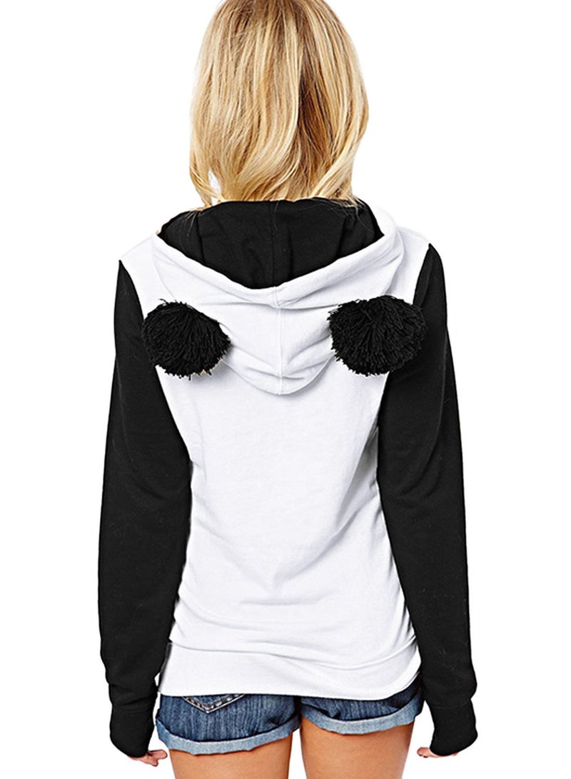 ZXZY Women Cute Cotton Blend Long Sleeve Panda Print Hoodies Pullover Tops White - Image 2