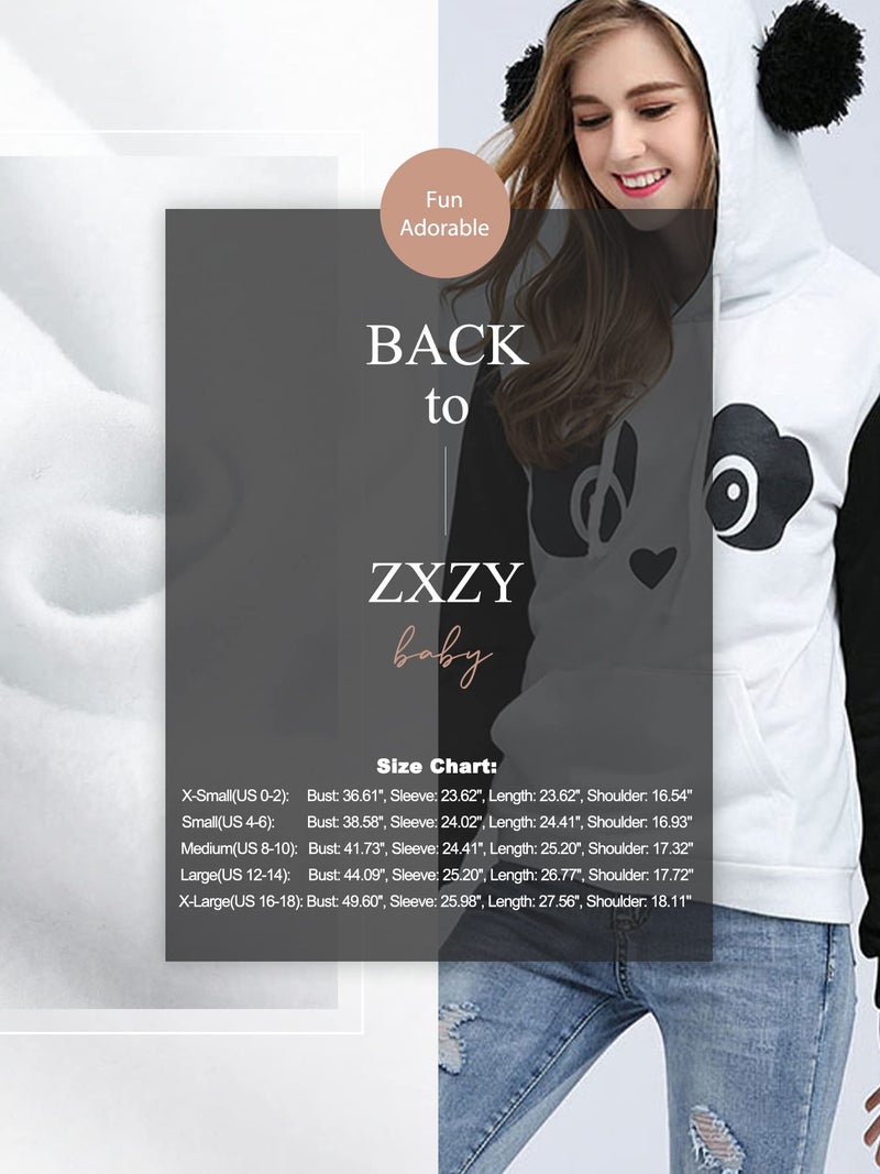ZXZY Women Cute Cotton Blend Long Sleeve Panda Print Hoodies Pullover Tops White - Image 5
