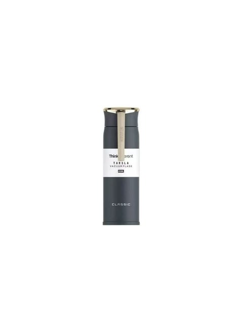 Vacuum insulated stainless steel double layer thermal bottle, leak-proof with silicone bar handle, portable water bottle 450ml. black