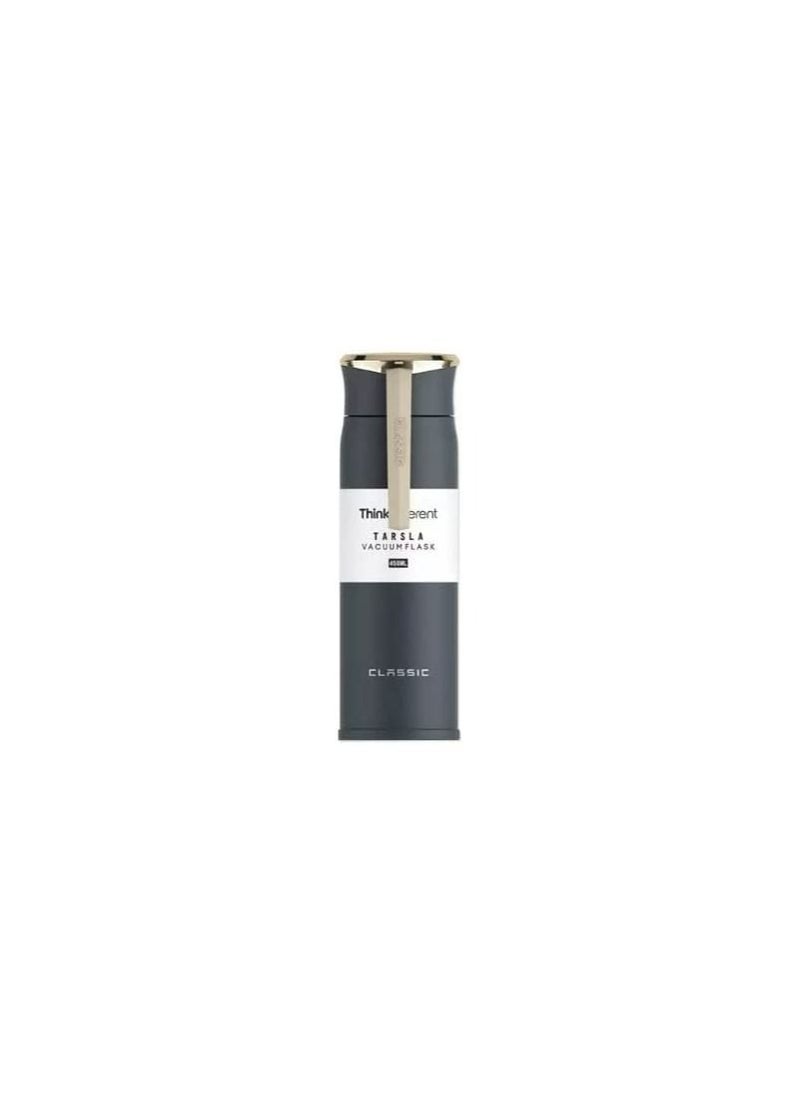 Classic Vacuum insulated stainless steel double layer thermal bottle, leak-proof with silicone bar handle, portable water bottle 450ml. black 