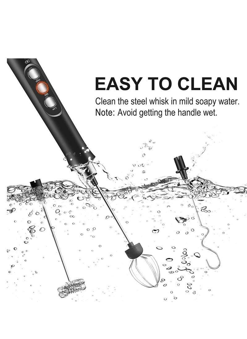 Generic Milk Frother quiet Hand held Frother Whisk, USB Recharge able 3 Speeds for Cappuccino,Lattes,Egg Mix, Matcha, Hot Chocolate, 3 Stainless Steel Whisks (Black)  - Image 5