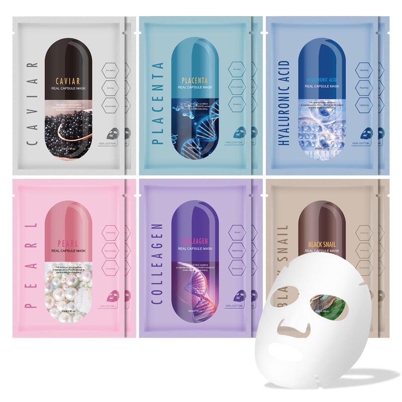 GUOYAOLIFU Face Masks Skincare Set for Girl,Moisturizing Collagen Facial Masks for Women Home Spa,Hyaluronic Acid Face Mask for All Skin Types,Day Night Facial Mask Hydrating,Deep Cleaning,Oil Contral(12Pack) - Image 1