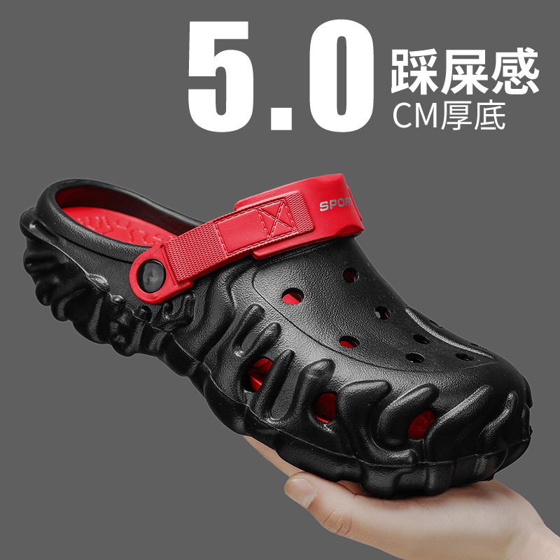Summer Breathable Half-Slip Clogs, Lightweight, Comfortable Beach Shoes, Large Size Slip-On Thick-Soled Men'S Shoes - Image 5