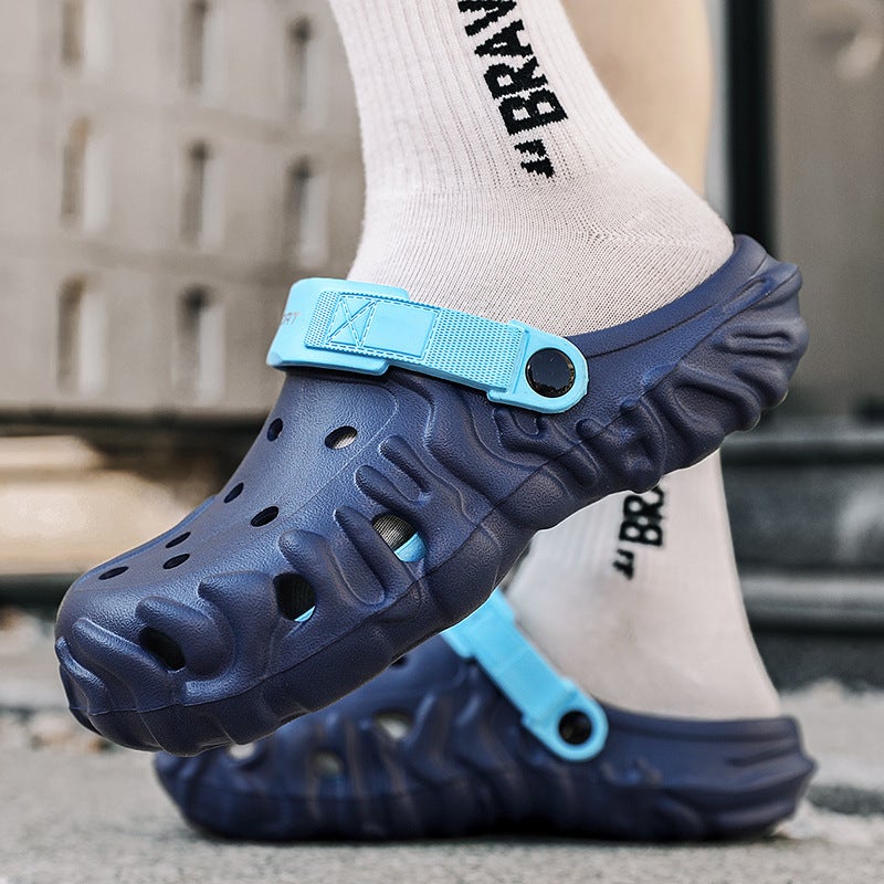 Summer Breathable Half-Slip Clogs, Lightweight, Comfortable Beach Shoes, Large Size Slip-On Thick-Soled Men'S Shoes - Image 2