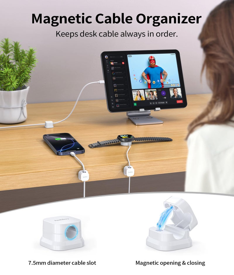 Aeebliay 9 Pack Magnetic Cable Clips Cord Holder, Desk Cable Management Accessories, Cord Clips, Adhesive USB Wire Holder Keeper Organizer for Home Office Desk Phone Car Wall Desktop Nightstand cable organizer - Image 3