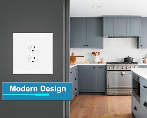 Art Plates OVERSIZED JUMBO Metal Outlet Cover, 2 Gang Electrical Outlet Cover Plate (for 1 Centered Device), Wall Plate Cover for Duplex Outlets, Steel Painted White - UL Listed, 5.5" x 5.5" - Made in USA - Image 5
