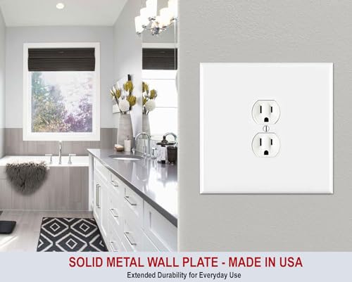Art Plates OVERSIZED JUMBO Metal Outlet Cover, 2 Gang Electrical Outlet Cover Plate (for 1 Centered Device), Wall Plate Cover for Duplex Outlets, Steel Painted White - UL Listed, 5.5" x 5.5" - Made in USA - Image 4