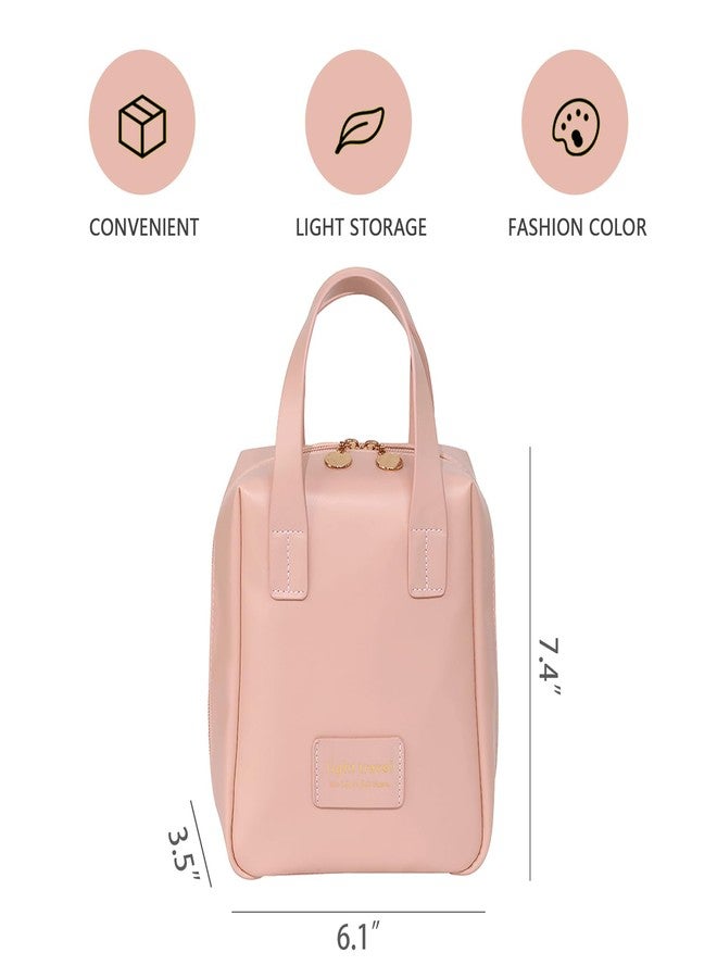 Soulagers Travel Makeup Bag,Travel Cosmetic Bags, Waterproof Cosmetic Bag, PU Leather Handheld Cosmetic Organizer with Top Handle (Pink) - Image 2