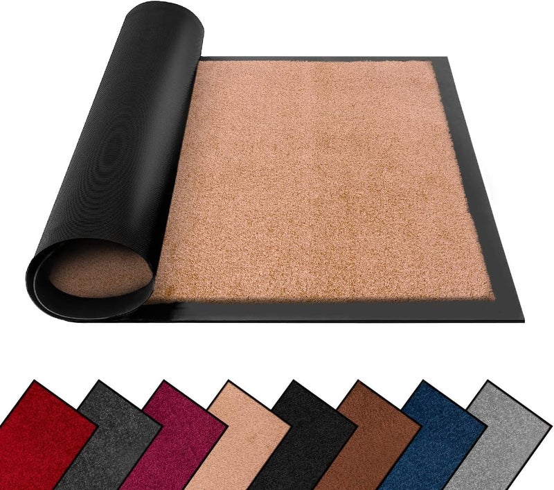 FB FunkyBuys Washable Dirt Trapper Door Mats Indoor  Outdoor Heavy Duty Non Slip Doormats Rubber Backed Floor Mat Super Absorbent Front Door Mat Entrance Rug BeigePlain 50cm x 80cm
