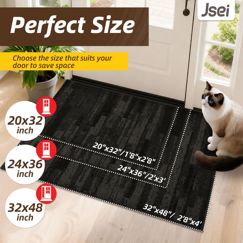 JSEI Dirt Trapper Door Mat 32"x48", Non-Slip Doormats Washable Entryway Mat, Welcome Floor Mat Absorbent Low Profile Dog Door Mats for Front Back Door, Wet Shoes & Paws, Dark Gray - Image 2