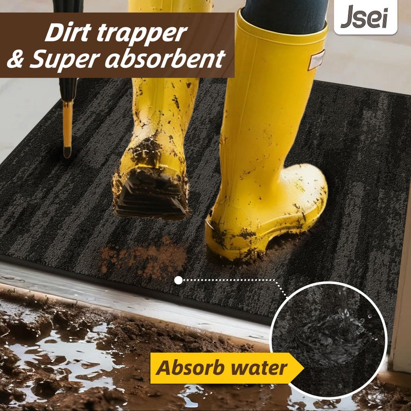 JSEI Dirt Trapper Door Mat 32"x48", Non-Slip Doormats Washable Entryway Mat, Welcome Floor Mat Absorbent Low Profile Dog Door Mats for Front Back Door, Wet Shoes & Paws, Dark Gray - Image 5