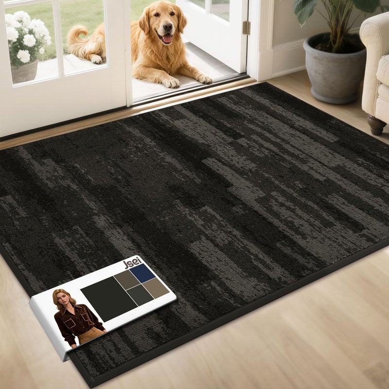 JSEI Dirt Trapper Door Mat 32"x48", Non-Slip Doormats Washable Entryway Mat, Welcome Floor Mat Absorbent Low Profile Dog Door Mats for Front Back Door, Wet Shoes & Paws, Dark Gray - Image 1