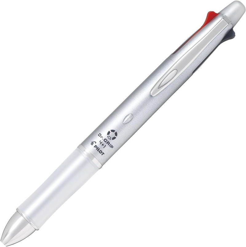 PILOT Dr. Grip 4+1, 4 Color 0.7 mm Ballpoint Multi Pen & 0.5 mm Mechanical Pencil - Silver Body (BKHDF1SFN-S) - Image 1