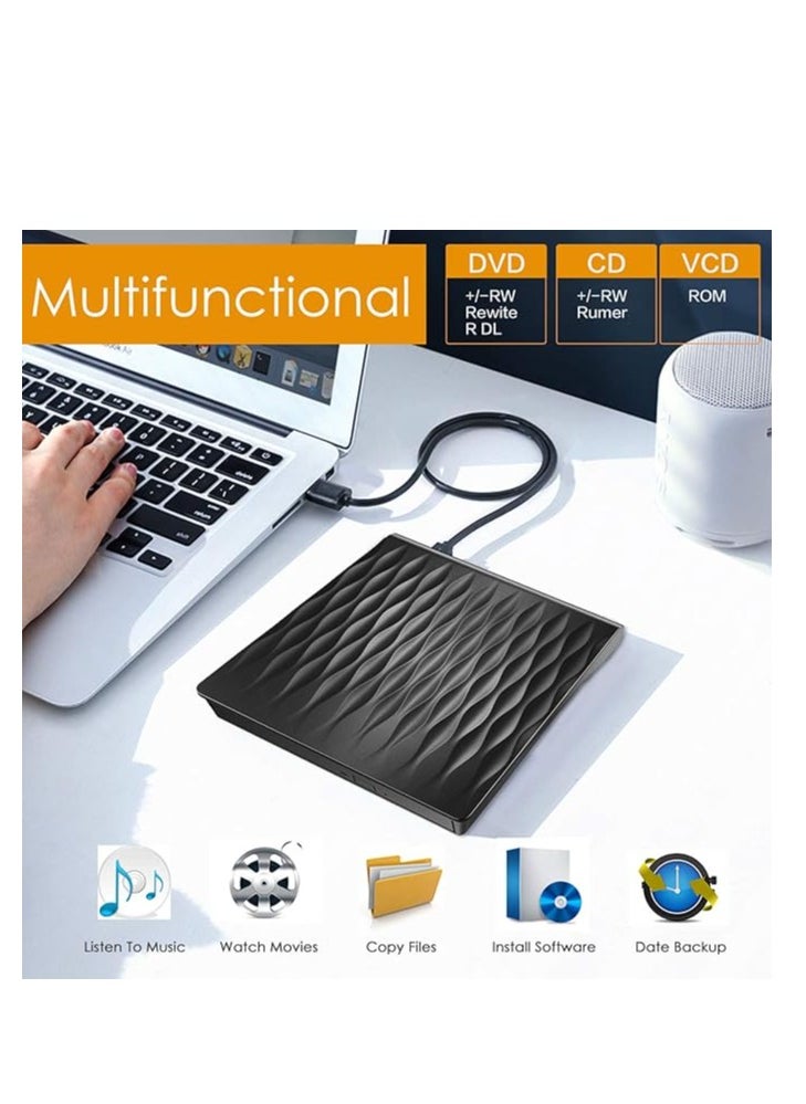 Generic - External DVD CD Drive, WTONG USB 3.0 Portable CD/DVD +/-RW Drive Slim DVD/CD ROM Rewriter Writer Reader Burner for Laptop Desktop PC Windows Linux OS Apple Mac - Black - Image 1