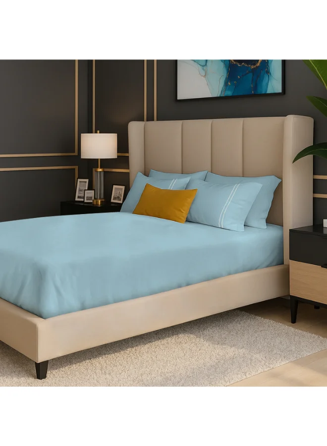 مالبيري ليفينج ملاءة سرير مقاس كينج من القطن الخالص  خيط، لون أزرق سماوي، مع غطائي وسادة