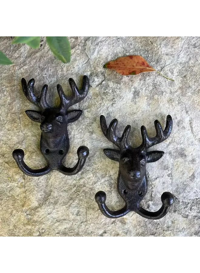 2 Pack Vintage Cast Iron Deer Antler Wall Hooks Rustic Heavy Duty Mounted Hangers - Image 4