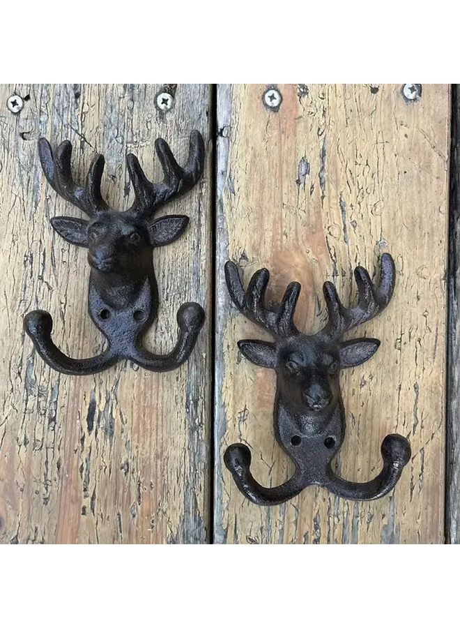 2 Pack Vintage Cast Iron Deer Antler Wall Hooks Rustic Heavy Duty Mounted Hangers - Image 5