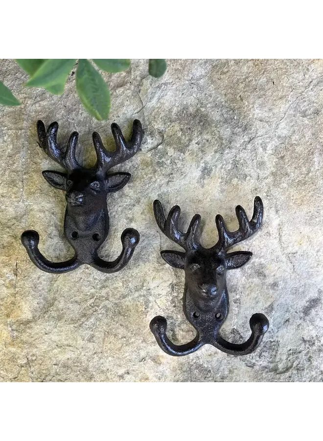 2 Pack Vintage Cast Iron Deer Antler Wall Hooks Rustic Heavy Duty Mounted Hangers - Image 2