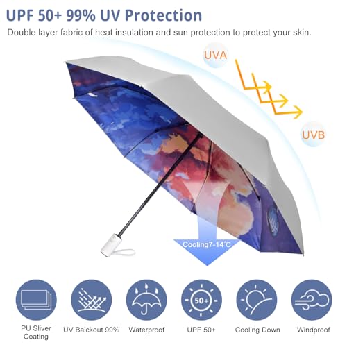 Cuby UV Sun Umbrella Compact Folding Travel Umbrella Auto Open and Close for Windproof, Rainproof & 99.9% UV Protection Parasol with Silver Anti-UV Coating - Image 3