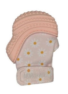Malarkey Kids Malarkey Kids Baby Teething Mitten, Munch Mitt Baby Chew Toy - Protects Hands from Chewing & Saliva, Heals Aching Gums, Promotes Sound & Visual Stimulation for Babies Up to 1-Year-Old (Pink Daisies)  - Image 1