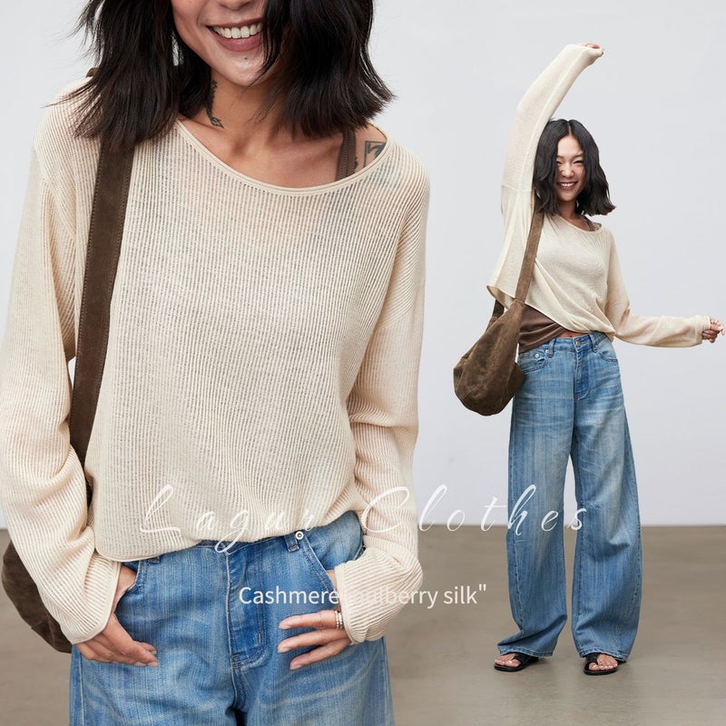 Breathable 68s Silk-Cashmere Loose Knit Top–Cool & Elegant - Image 2