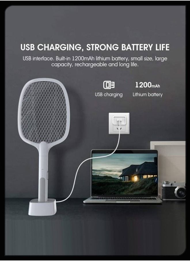 توشيونيكس - 2 في 1 صاعق كهربائي محمول باليد لقاتل البعوض مضرب طائر منشة البعوض مضرب USB قابل لإعادة الشحن مع شبكة شبكية من 3 طبقات للمنزل وفي الهواء الطلق لمكافحة الآفات ضوء الأشعة فوق البنفسجية - Image 1
