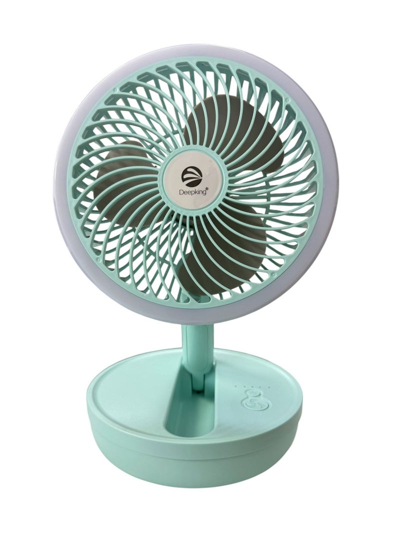 DEEPKING Rechargeable Desk Fan With Light , 8-inch Folding Table Fan with Lamp, 3000mAh Battery, 3-Speed Wind, USB Powered, Model DK-122 - Image 2