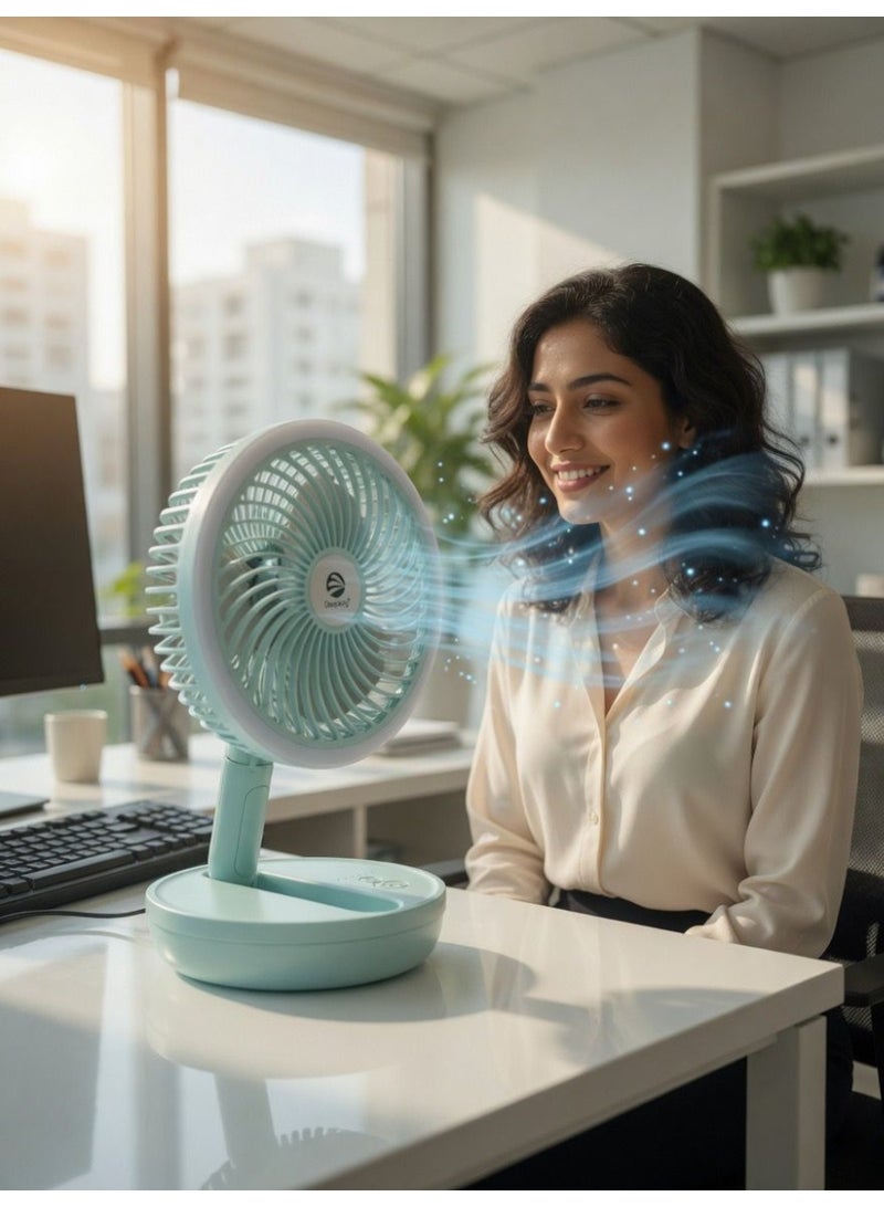 DEEPKING Rechargeable Desk Fan With Light , 8-inch Folding Table Fan with Lamp, 3000mAh Battery, 3-Speed Wind, USB Powered, Model DK-122 - Image 3