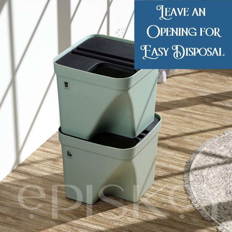 Episkey Wastebasket Waterproof Square Garbage Cans Suitable for Home Kitchen Bedroom Bathroom Dustbin Stackable Garbage Sorting Trash Can with Lid Green Pack of 3 - Image 3