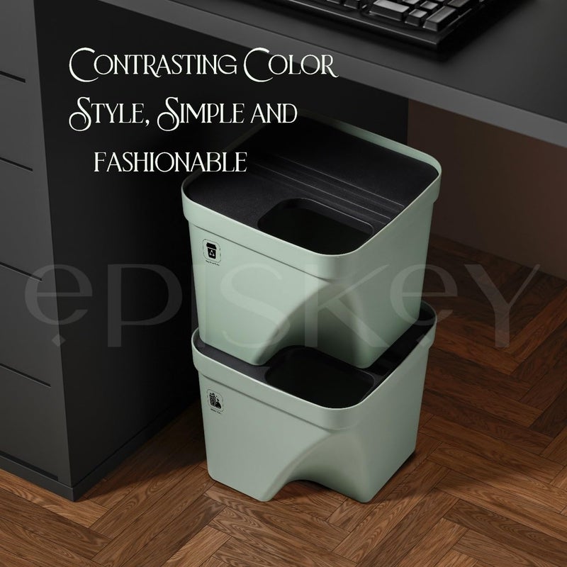 Episkey Wastebasket Waterproof Square Garbage Cans Suitable for Home Kitchen Bedroom Bathroom Dustbin Stackable Garbage Sorting Trash Can with Lid Green Pack of 3 - Image 5