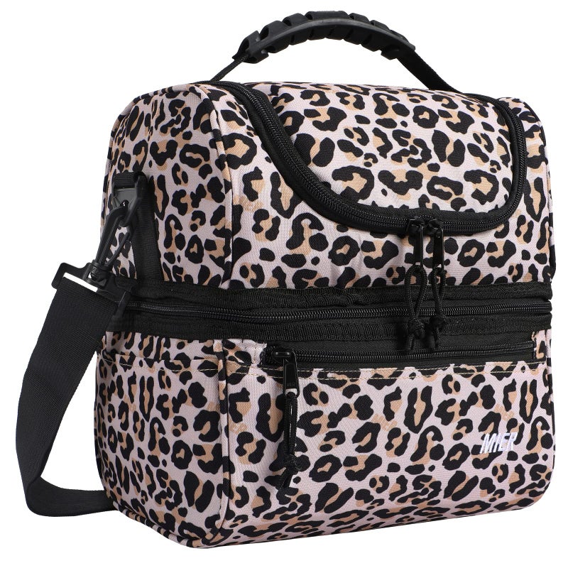 MIER Adult Lunch Box Insulated Lunch Bag Large Cooler Tote Bag for Women Double Deck Cooler Leopard Large