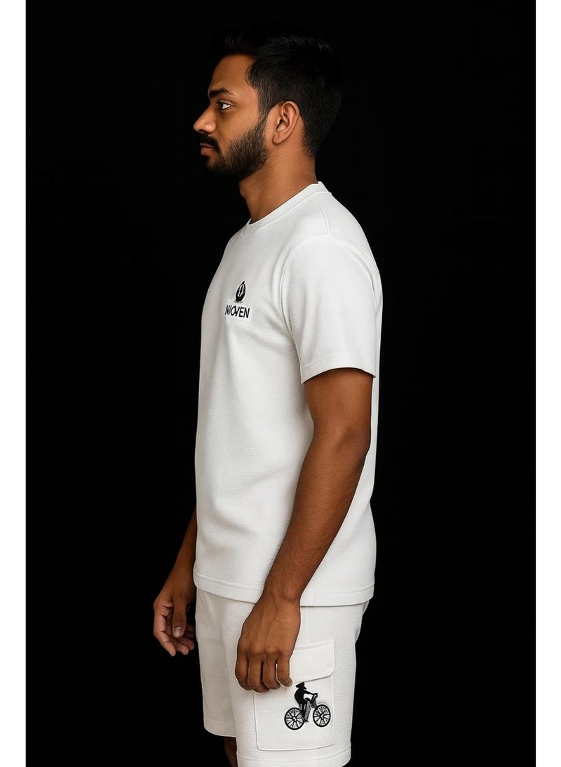 Woven Men's White Summer Co-ord Casual Wear Set – Shirt & Shorts, All Sizes Available - Image 3