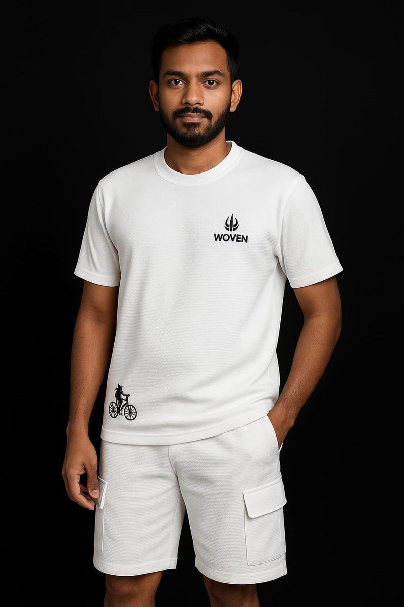 Woven Men's White Summer Co-ord Casual Wear Set – Shirt & Shorts, All Sizes Available - Image 1