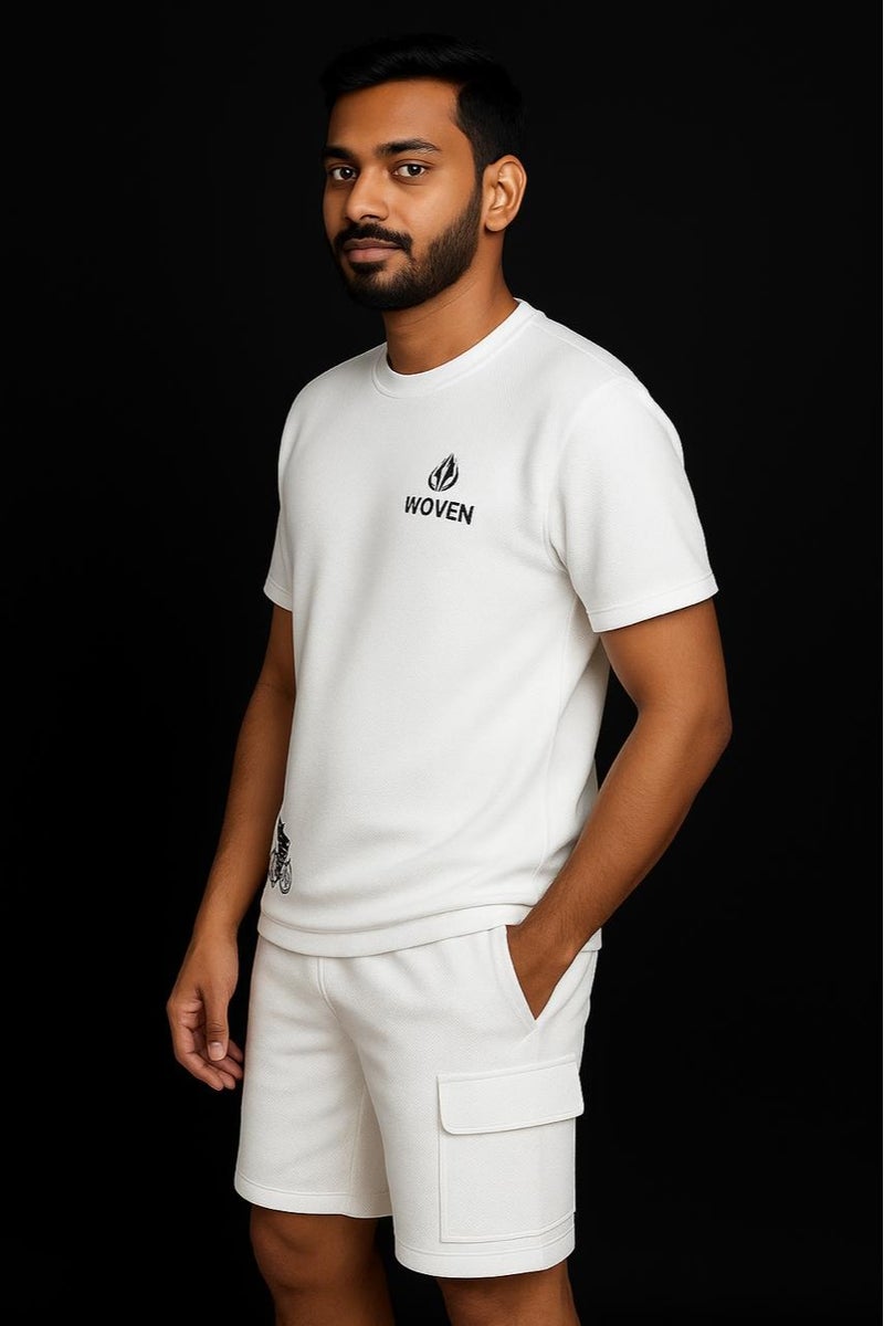 Woven Men's White Summer Co-ord Casual Wear Set – Shirt & Shorts, All Sizes Available - Image 2