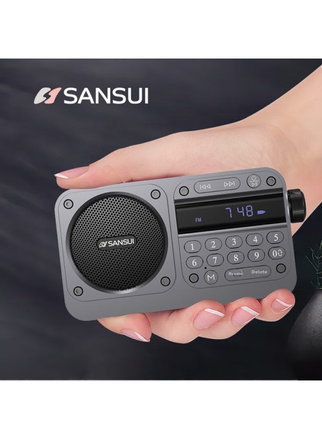 Sansui راديو M31 لكبار السن، قابل لإعادة الشحن، قابل لإدخال بطاقة، مكبر صوت صغير، محمول، ضبط FM، راديو بث، مكبر صوت بلوتوث، مشغل موسيقى، رمادي - Image 1