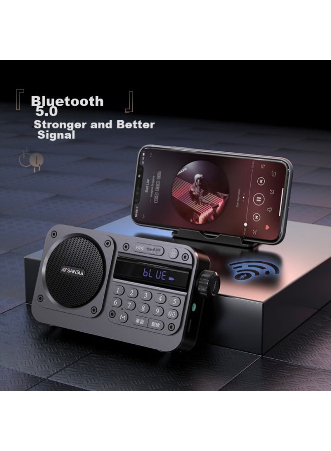 Sansui راديو M31 لكبار السن، قابل لإعادة الشحن، قابل لإدخال بطاقة، مكبر صوت صغير، محمول، ضبط FM، راديو بث، مكبر صوت بلوتوث، مشغل موسيقى، رمادي - Image 5