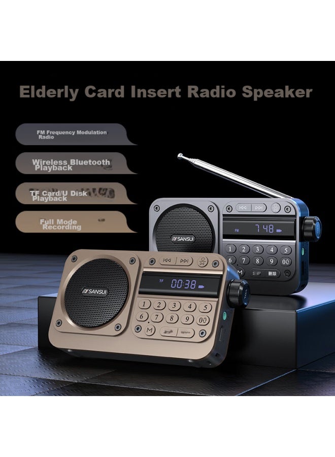 Sansui راديو M31 لكبار السن، قابل لإعادة الشحن، قابل لإدخال بطاقة، مكبر صوت صغير، محمول، ضبط FM، راديو بث، مكبر صوت بلوتوث، مشغل موسيقى، رمادي - Image 3