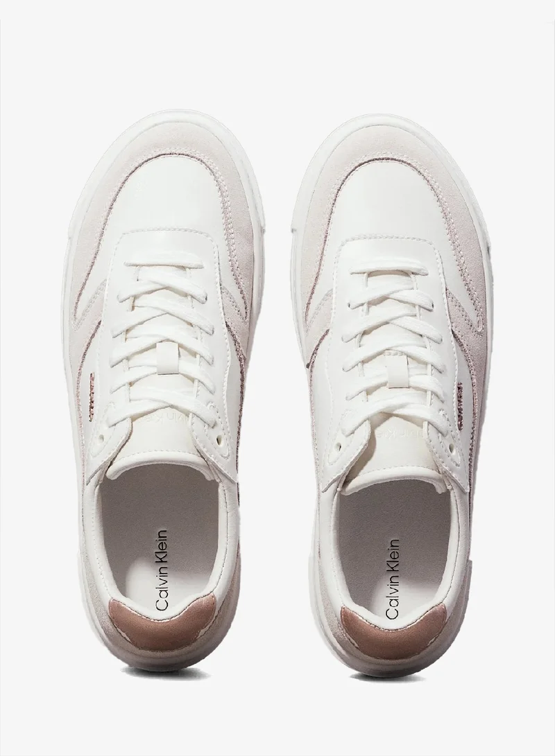 CALVIN KLEIN White/Metal Cameo Leather Trainers for Women | Best Price UAE