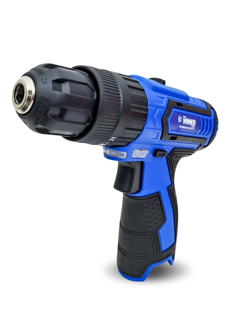 THE WINNER TOOLS 12 V Cordless Impact Drill Set with 2 Battery 1500mAh Li-ion Fast Charger BS 1 Hour with LED light and LED Battery indicator 2 Variable Speed 0-350 / 0-1350 rpm 10mm Chuck - Image 5